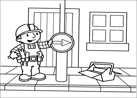 Bob Reads The Traffic Sign  Coloring Page